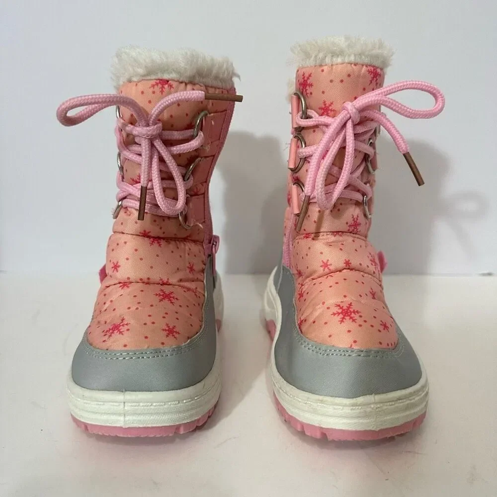 Apakowa Kids Pink and Gray Snow Boots | Little Girl Size 25 (8.5/9)